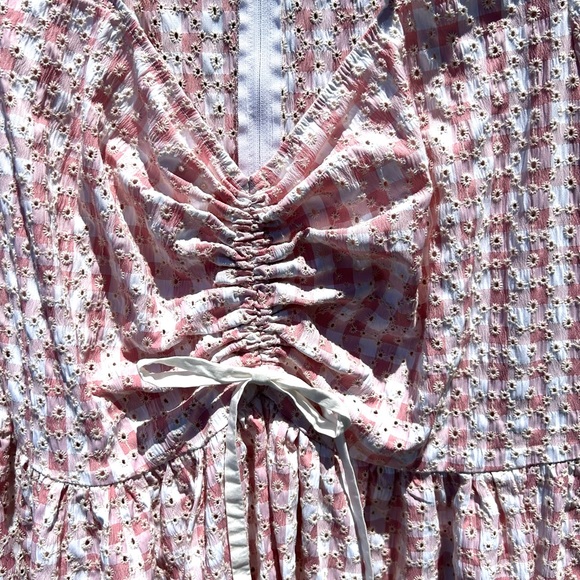 Sz-1X-Smak Parlour-pink & white gingham eyelet Woodstock flare dress w/pockets! - Picture 10 of 10